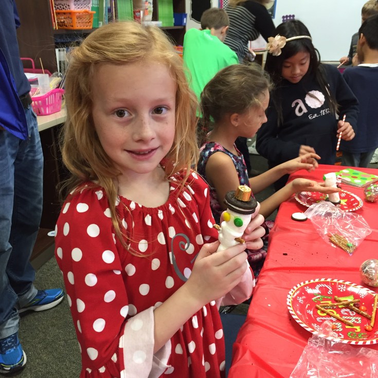 Grace and Ginny at their "Winter" Parties at school. And Emery enjoying it all.